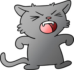 hand drawn gradient cartoon doodle of a screeching cat