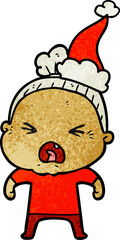 hand drawn textured cartoon of a angry old woman wearing santa hat