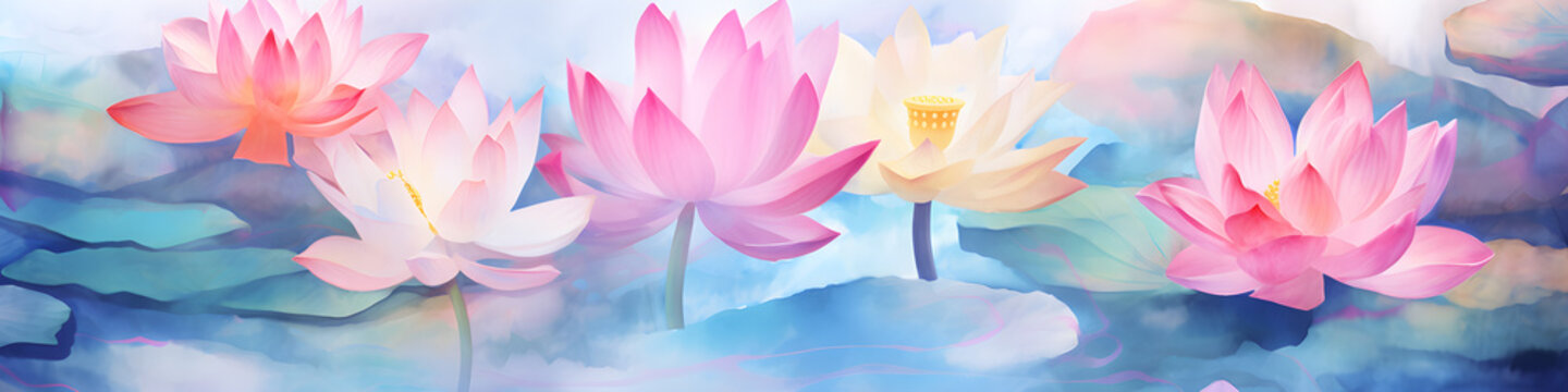 watercolour lotus flowers background banner