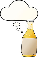 cartoon beer bottle with thought bubble in smooth gradient style