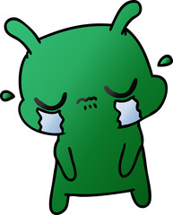 freehand drawn gradient cartoon of cute sad alien
