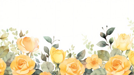 Yellow rose garden background with watercolor, decorative flower background pattern, PPT background