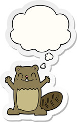 cartoon beaver with thought bubble as a printed sticker