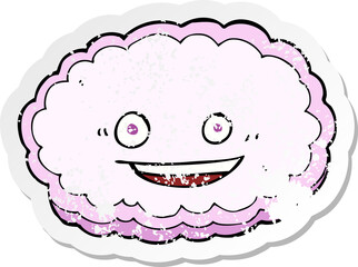 retro distressed sticker of a cartoon happy pink cloud