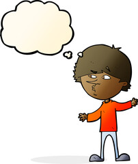 cartoon curious man with thought bubble