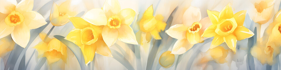 watercolour daffodil flowers background banner