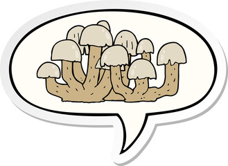cartoon mushroom with speech bubble sticker