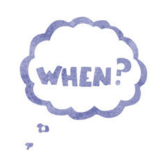 freehand drawn retro cartoon when? word