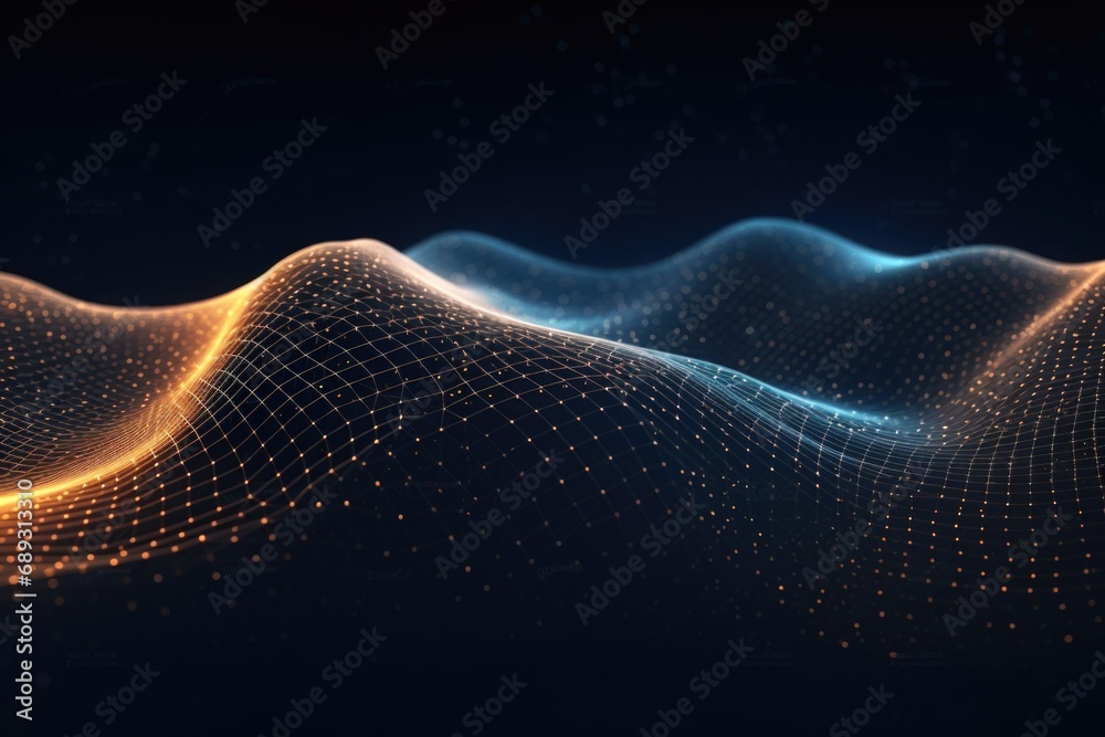 Poster A computer-generated image depicting a mesmerizing wave of light. Perfect for digital design projects or as a vibrant background for presentations and websites