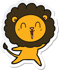 sticker of a laughing lion cartoon