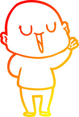 warm gradient line drawing of a happy cartoon bald man