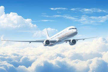 Obraz premium A large jetliner soaring through the clouds. Perfect for travel and aviation-related projects