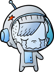 cartoon crying astronaut girl waving goodbye