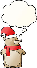 cartoon christmas bear with thought bubble in smooth gradient style