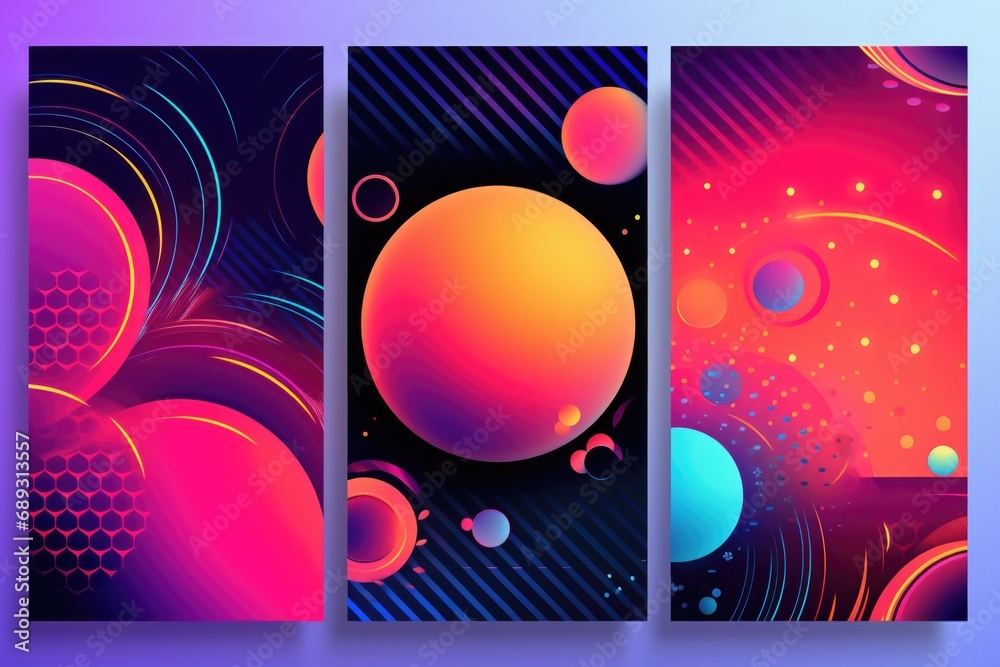 Poster Three vertical banners featuring abstract shapes. Suitable for various design projects