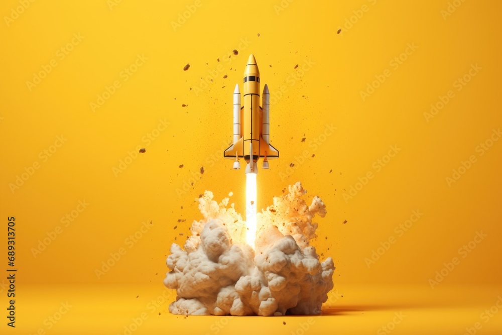 Poster A compact and straightforward description of a small rocket flying through the air. This versatile image can be used for various purposes
