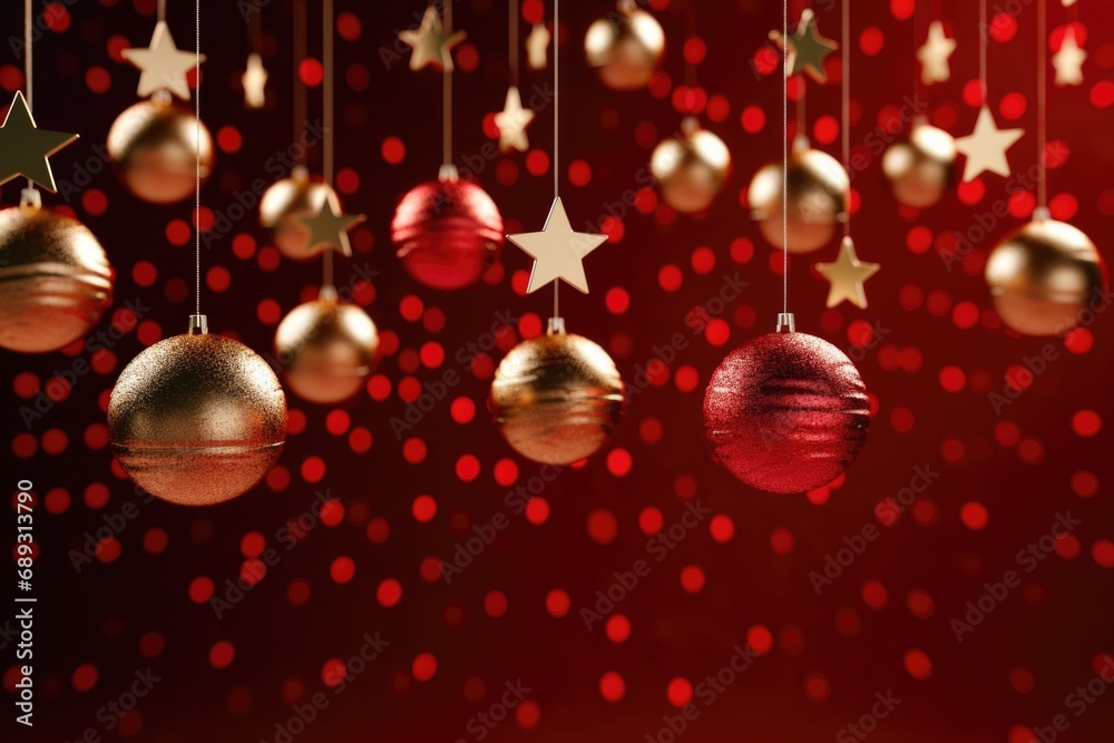 Poster a festive arrangement of christmas ornaments hanging from strings. perfect for adding a touch of hol