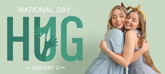 Banner for National Hug Day with happy women