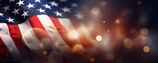 American flag in back light. Americans or USA flag with sparkling and wind shape
