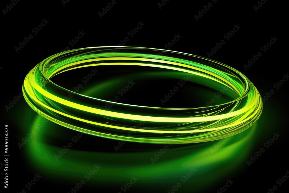 Poster a close-up view of a green ring on a black background. this image can be used for various purposes