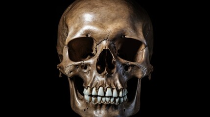 Fototapeta premium A close-up view of a human skull on a black background. Perfect for Halloween or spooky-themed projects