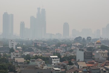Jakarta, Indonesia - September 20, 2023: Air pollution in Jakarta, the capital city of Indonesia.