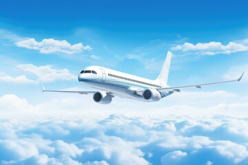 Obraz premium A large passenger jet soaring through the clouds. Perfect for travel and aviation themes