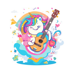 Ukulele Serenade! Embrace the joyful melodies of a unicorn ukulele player in this folk artwork