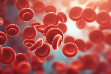 A captivating image of red blood cells floating in the air. Perfect for medical and scientific presentations or publications - obrazy, fototapety, plakaty