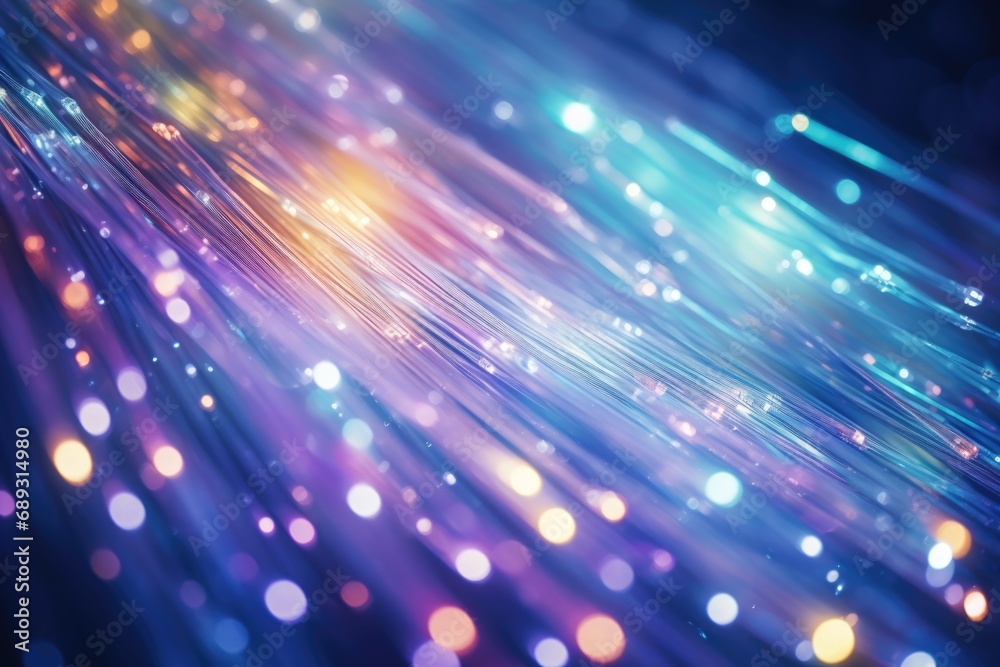 Poster a close-up view of a fiber cable with lights in a blurry background. perfect for technology and conn