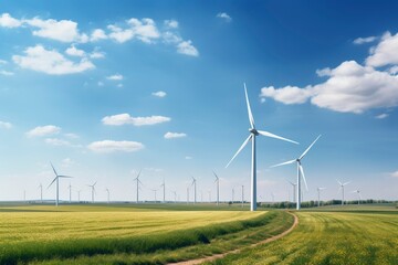 Floating wind turbines installed in field.