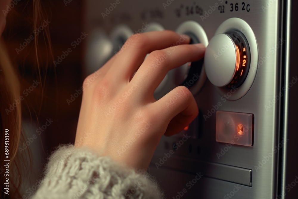 Poster A close up of a person pressing a button. Suitable for technology, electronics, and communication concepts