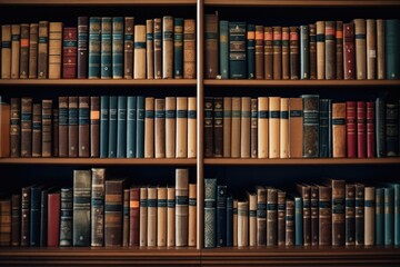A picture of a bookshelf filled with many old books. This image can be used for various purposes, such as illustrating a library