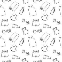 Home fitness seamless pattern, vector illustration hand drawing doodles