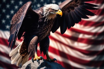Naklejka premium american bald eagle with flag usa created with generative AI software