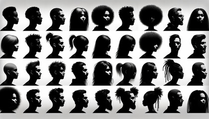 Diverse Silhouettes of Men and Women Hairstyles