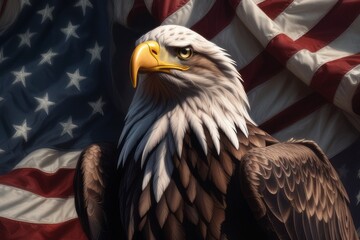 american bald eagle with flag usa created with generative AI software
