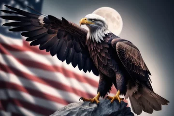 Foto op Plexiglas american bald eagle with flag usa created with generative AI software © Tatiana