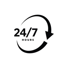 Twenty four hour with arrow loop icon, 24 hours cyclic sign, Opened order execution or delivery, All day business and service, Vector design illustration