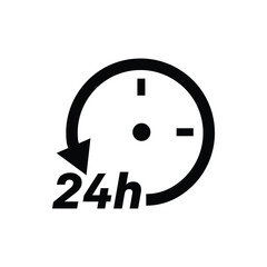 Twenty four hour with arrow loop icon, 24 hours cyclic sign, Opened order execution or delivery, All day business and service, Vector design illustration