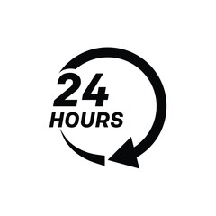 Twenty four hour with arrow loop icon, 24 hours cyclic sign, Opened order execution or delivery, All day business and service, Vector design illustration