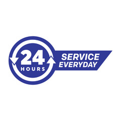 Twenty four hour with arrow loop icon, 24 hours cyclic sign, Opened order execution or delivery, All day business and service, Vector design illustration