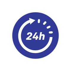 Twenty four hour with arrow loop icon, 24 hours cyclic sign, Opened order execution or delivery, All day business and service, Vector design illustration