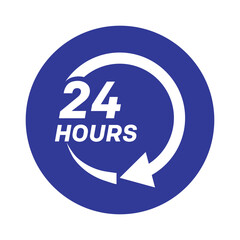 Twenty four hour with arrow loop icon, 24 hours cyclic sign, Opened order execution or delivery, All day business and service, Vector design illustration