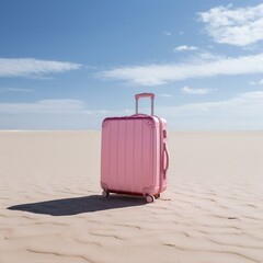 a pink luggage sitting next to a sand bank and the words world tourism day