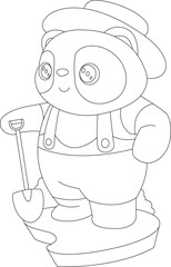 Panda Farmer Shovel Animal Vector Graphic Art Illustration