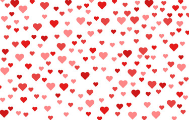 Festive confetti in the shape of red and pink hearts falling on the floor. Background for card, invitation, banner, business card. Symbol of love, passion, romance. Decor for Valentine's day, birthday