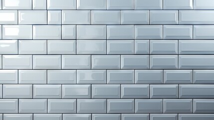 background of a light wall made of rectangular white subway tiles with a glossy finish. Banner with copy space