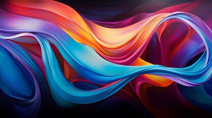 Vibrant neon waves intertwining and cascading, creating a dazzling display of light against the dark canvas.