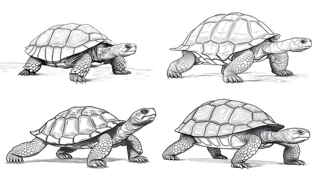 Coloring book page of turtle. Pencil sketches for kids coloring for art projects. Generative AI.